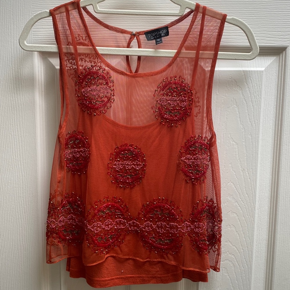 Topshop Sheer Sequin Crop Top